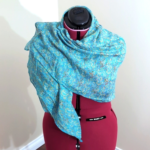Accessories - Blue Scarf with Yellow Paisley Pattern